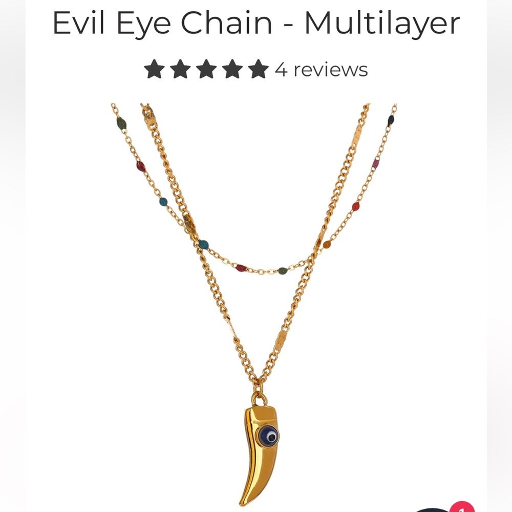 New stainless steel waterproof gold horn evil eye necklace - Picture 1 of 9